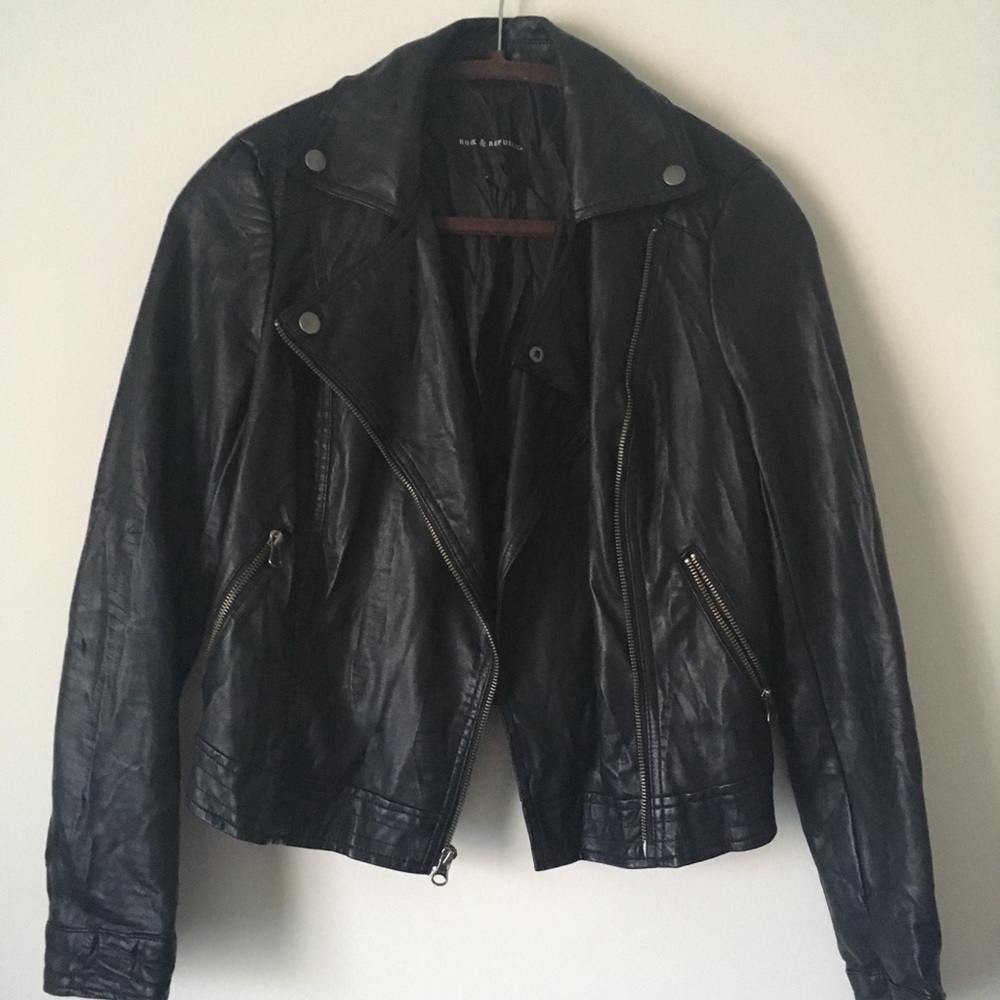 Rock and Republic Black Faux Leather Crop Jacket